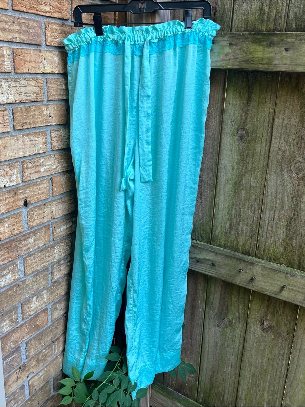 Free People Turquoise Elastic Waist Satin Lounge Pants